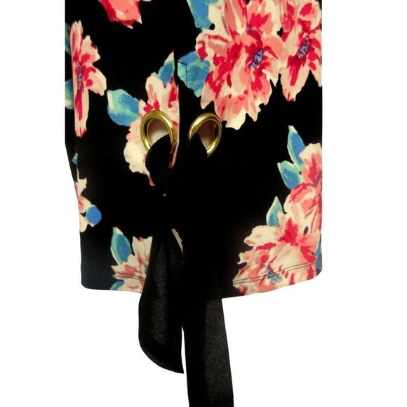 Ellen Tracy Black Tropical Floral Draped Neck Side Tie Sleeveless Top 2X  NEW - Picture 3 of 11